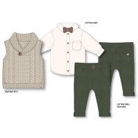 G10999TOD: Boys Knitted Vest, Shirt With Bow Tie & Pant Outfit (2-4 Years)